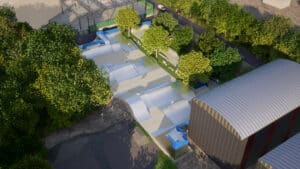 Vue 3D du skatepark de Gap, conçu par Evolving Skatepark