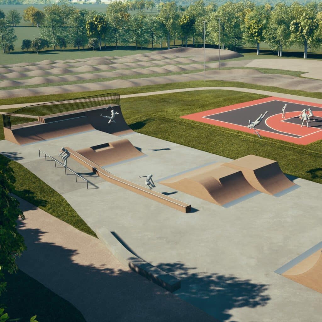 Vue 3D du skatepark d'Acigné, by Evolving Skatepark