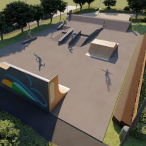 Vue 3D du skatepark de Biscarosse Plage, by Evolving Skatepark