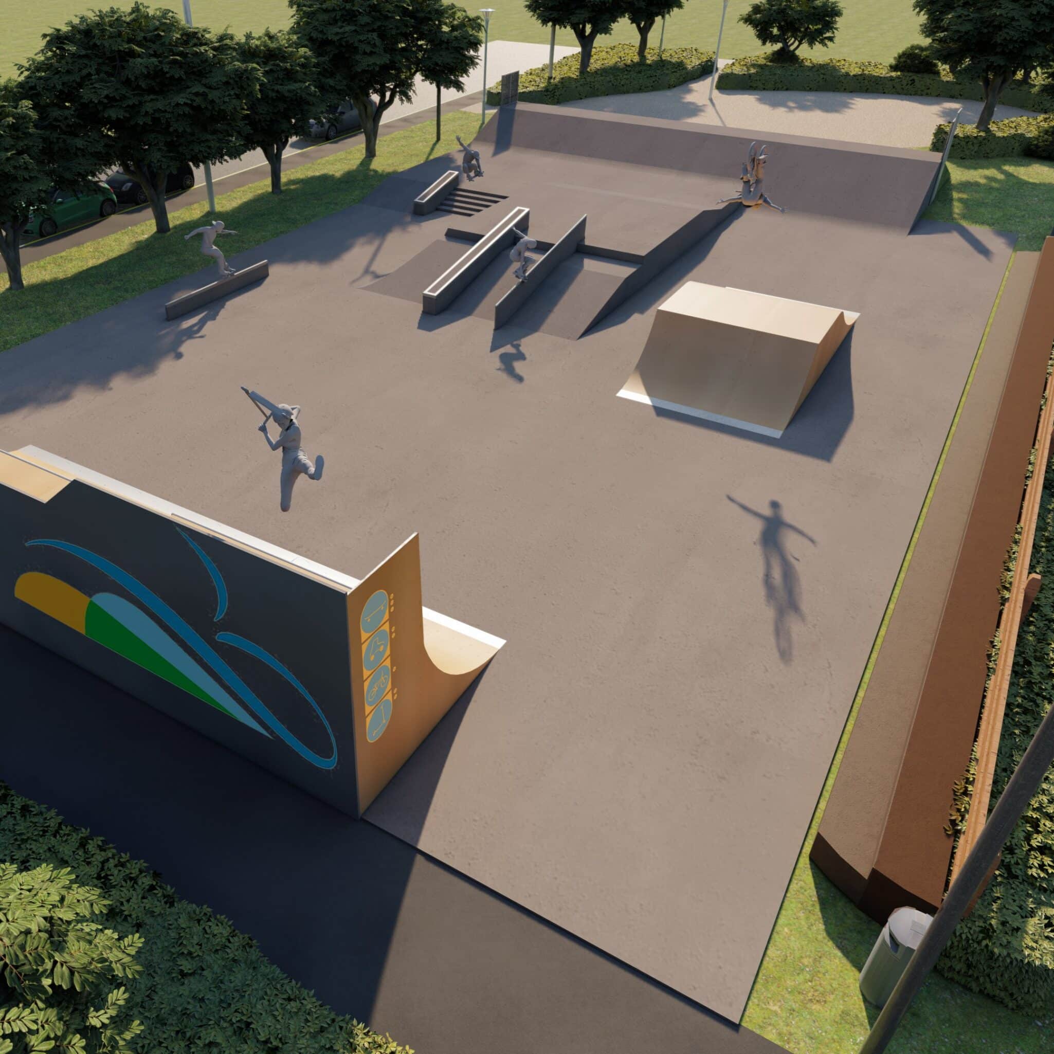 Vue 3D du skatepark de Biscarosse Plage, by Evolving Skatepark