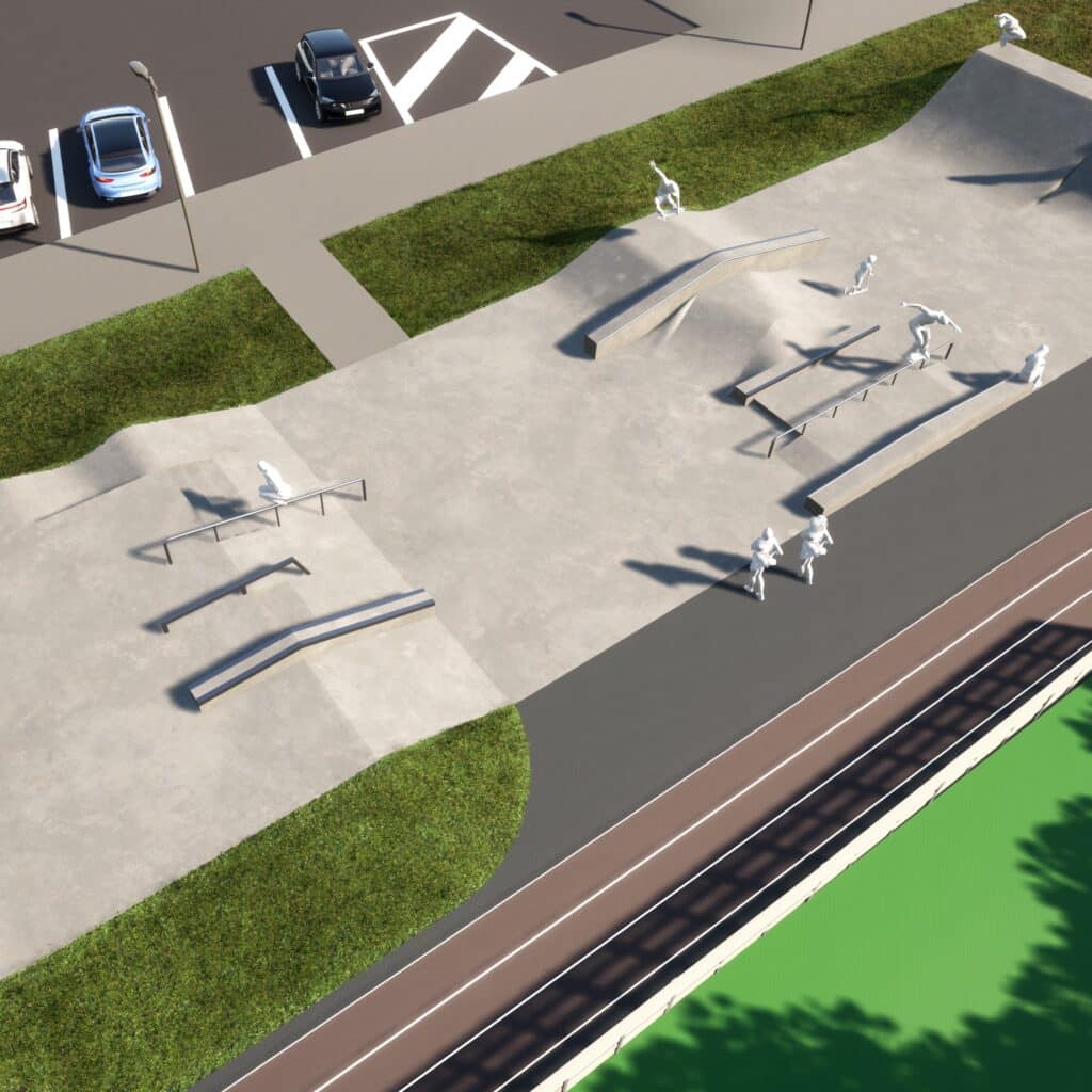 Vue 3D du skatepark d'Echiré, by Evolving Skatepark