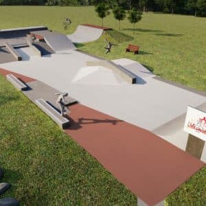 Vue 3D style drone du skatepark de L'Isles Jourdain, by Evolving Skatepark