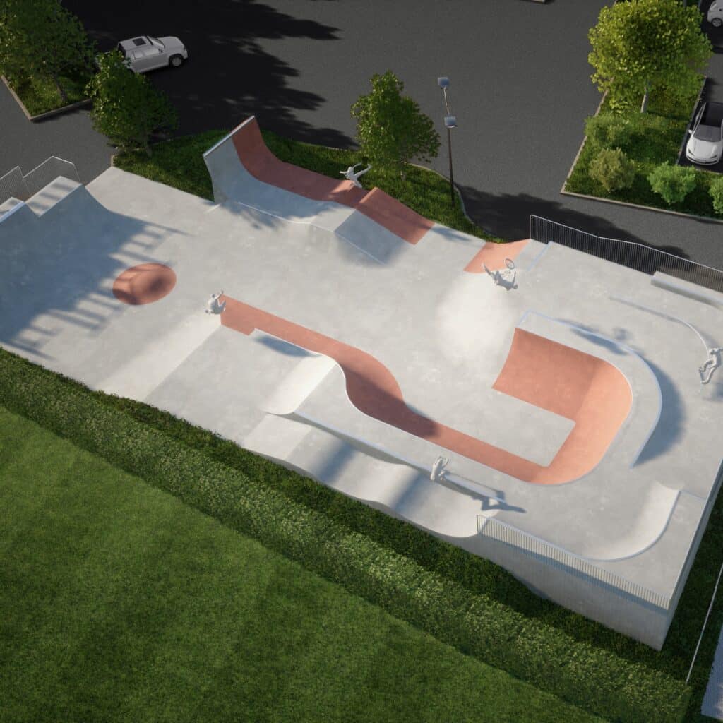 Vue 3D du skatepark de Mérignac, by Evolving Skatepark