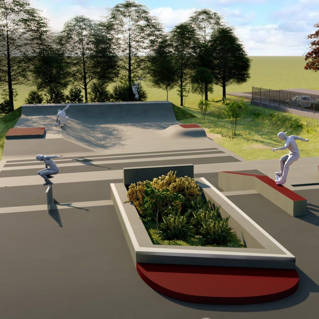 Vue 3D du skatepark de Moissy Cramayel, by Evolving Skatepark