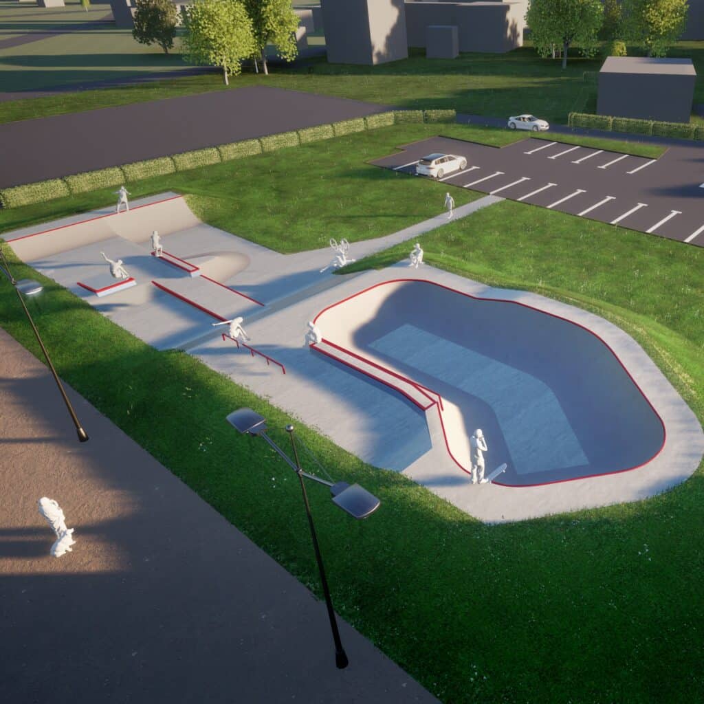 Vue 3D du skatepark de Saint Agreve, by Evolving Skatepark