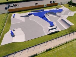 Vue aérienne 3D du skatepark de Laon, une conception Evolving Skatepark
