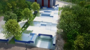 Vue 3D du skatepark de Gap, conçu par Evolving Skatepark